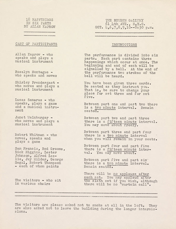 Allan Kaprow, 18 Happenings Cast of Participants